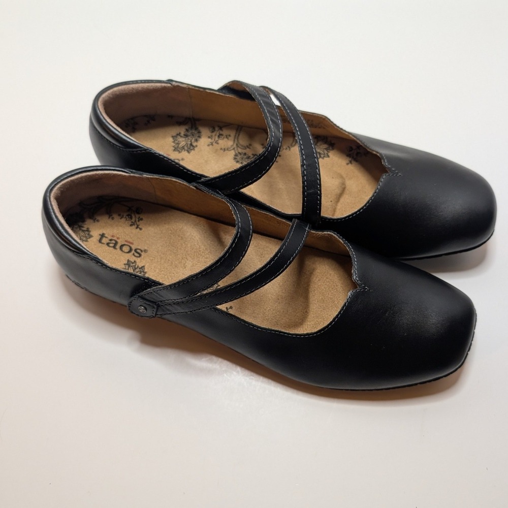 Taos Banner Mary Jane Black Leather Comfort Strap Shoes Womens 9.5 Arch Support